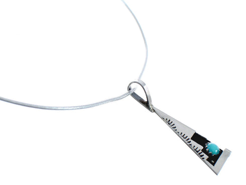 Navajo Sterling Silver Turquoise 18-1/8" Italian Snake Chain Pendant Necklace Set AX127465
